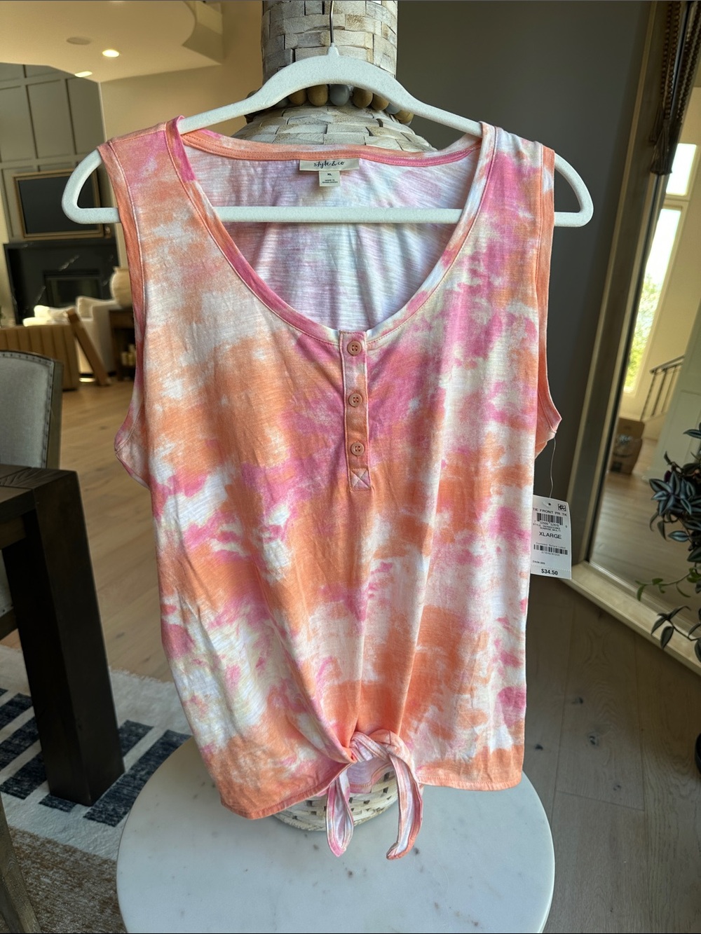Style & Co. Pink & Orange Tie-Dye Tie-Front Tank